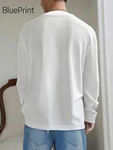 1 件男士宽松圆领长袖休闲毛衣，针织面料，可机洗 - 白色 - 查看 2