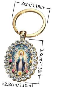 1pc Elegant Painted Virgin Mary Oval Glass Keychain, Romantic For Mother's Day Halloween Accessories Teachers Day Christmas Gift Ideas Bag Accessories Lanyards With Id Holder Car Accessories Bag Charms