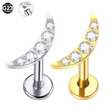 SWANJO 1件植入级钛金属内螺纹唇钉，弧形底座，镶嵌9颗立方氧化锆石，时尚耳钉，穿刺饰品 - TC070 - 查看 13