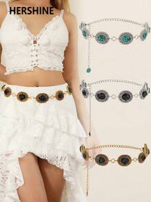 Hershine 1件装加大码时尚腰链，复古波西米亚风花卉图案腰带，适合搭配连衣裙、西装、日常场合、度假，也是送给朋友、母亲、女友、生日、情人节的礼物。 - 14片花紋花邊腰鏈 - 查看 11