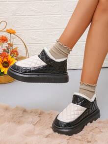Nuevas pantuflas de peluche beige de caña alta para invierno, para uso diario y exterior, con talón completamente cubierto, forro cálido, tallas 36-45, pantuflas de interior - Diamante blanco y negro sobre fondo negro - Ver 7