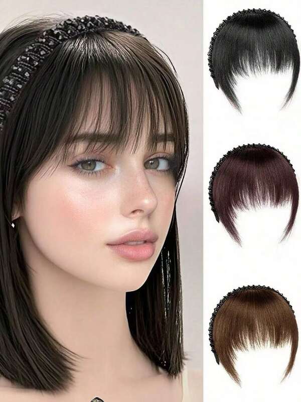 1pc Seamless Anti-Slip Synthetic Wig With Bangs Headband, Suitable For Women, Covers Hairline And Gray Hair, Natural Invisible Ultra-Thin Bangs Wig Headband, Hair Band, Hair Scrunchie, Women Hair Accessories, Autumn Outfit Hairband