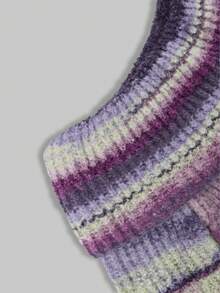 Damski sweter w nowym stylu z klapami, długimi rękawami, jednym ramieniem, gradientowy, z przędzy do malowania olejem, kontrastowy kolor, smukły, pusty, Y2K, modny, retro, romantyczny, artystyczny, rekreacyjny, elegancki, wyjściowy, uliczny, na jesień i zimę - Wielokolorowe - Zobacz 2