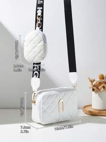 Minimalist Faux Leather Printed Handbag For Women, Casual Tote Bag For Commuting, Travel, Shopping, Outdoor Sports, Waterproof Small Square Bag, Shoulder Bag, Clutch, Coin Purse, Phone Pouch, Personalized Gift For Valentine's Day, Makeup Pouch, Lightweight Small Bag - White - View 3