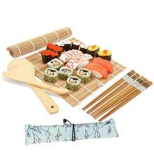 6 件寿司制作套件，寿司滚筒套装，一体式寿司制作套件，配有竹制卷帘、筷子、饭勺，适合初学者、家人、朋友、家庭 - 彩色 - 查看 9