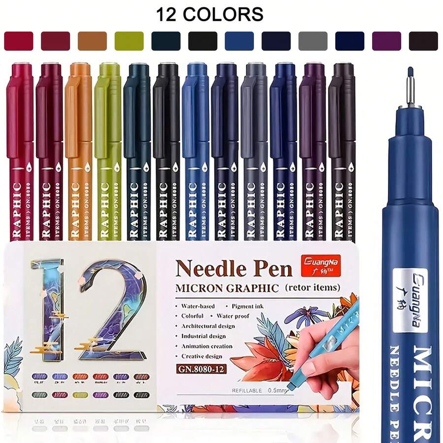 [Vintage Microline Stifte] 12er-Pack Vintage Microline Stifte mit feiner Spitze, schnell trockende Tinte, 12 leuchtende Farben - perfekt für Künstler, Studenten und Bastler, beständiges Polypropylen, ideal zum Skizzieren, Malen, Notieren und für DIY-Projekte