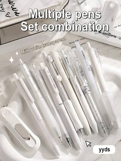 5/10 Piezas Bolígrafos retráctiles de moda neutros, punta fina de 0.5 mm, tinta negra, secado rápido sin sangrado, bolígrafo de escritura suave, bolígrafos estéticos para escribir, dibujar, llevar un diario, tomar notas, regalos adecuados para exámenes, trabajo de oficina y artículos de papelería para volver a la escuela