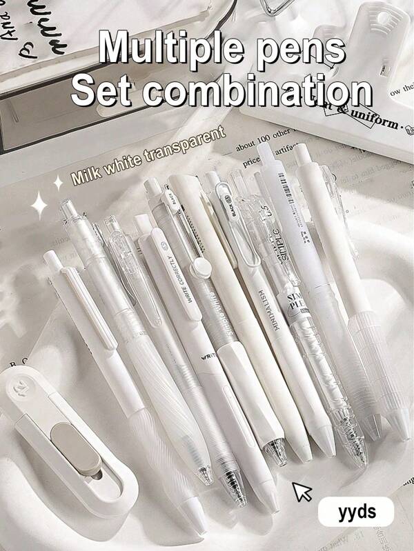 5/10 Pcs Fashionable Retractable Neutral Pens, 0.5mm Fine Point, Black Ink, Quick Dry No Bleed, Smooth Writing Pen, Aesthetic Pens For Writing Drawing Journaling Note Taking, Gifts Suitable For Exams, Office Work & Stationery Back To School