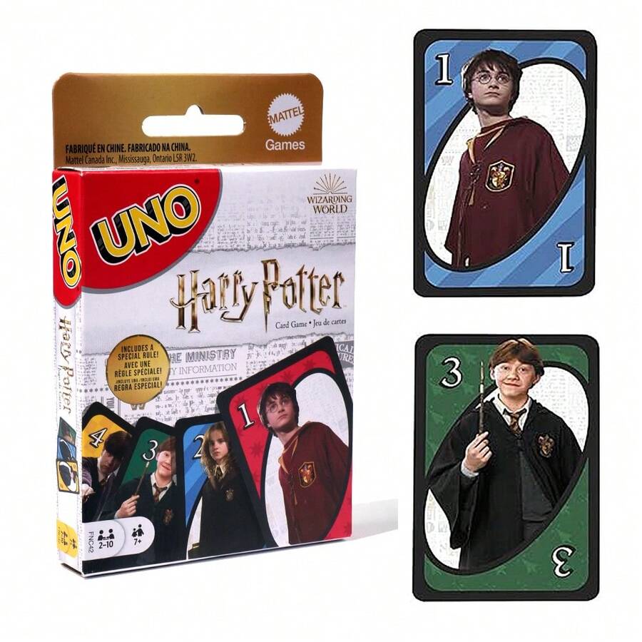 Mattel 1 PIEZA Juego de cartas UNO con licencia oficial de Harry Potter, juego de emparejamiento de números, diversión para la familia y amigos, 112 cartas, personalizable, borrable, cartas de acción especiales, regalo del Día de San Valentín para familia, amigos y compañeros de clase - Blanco - Ver 1