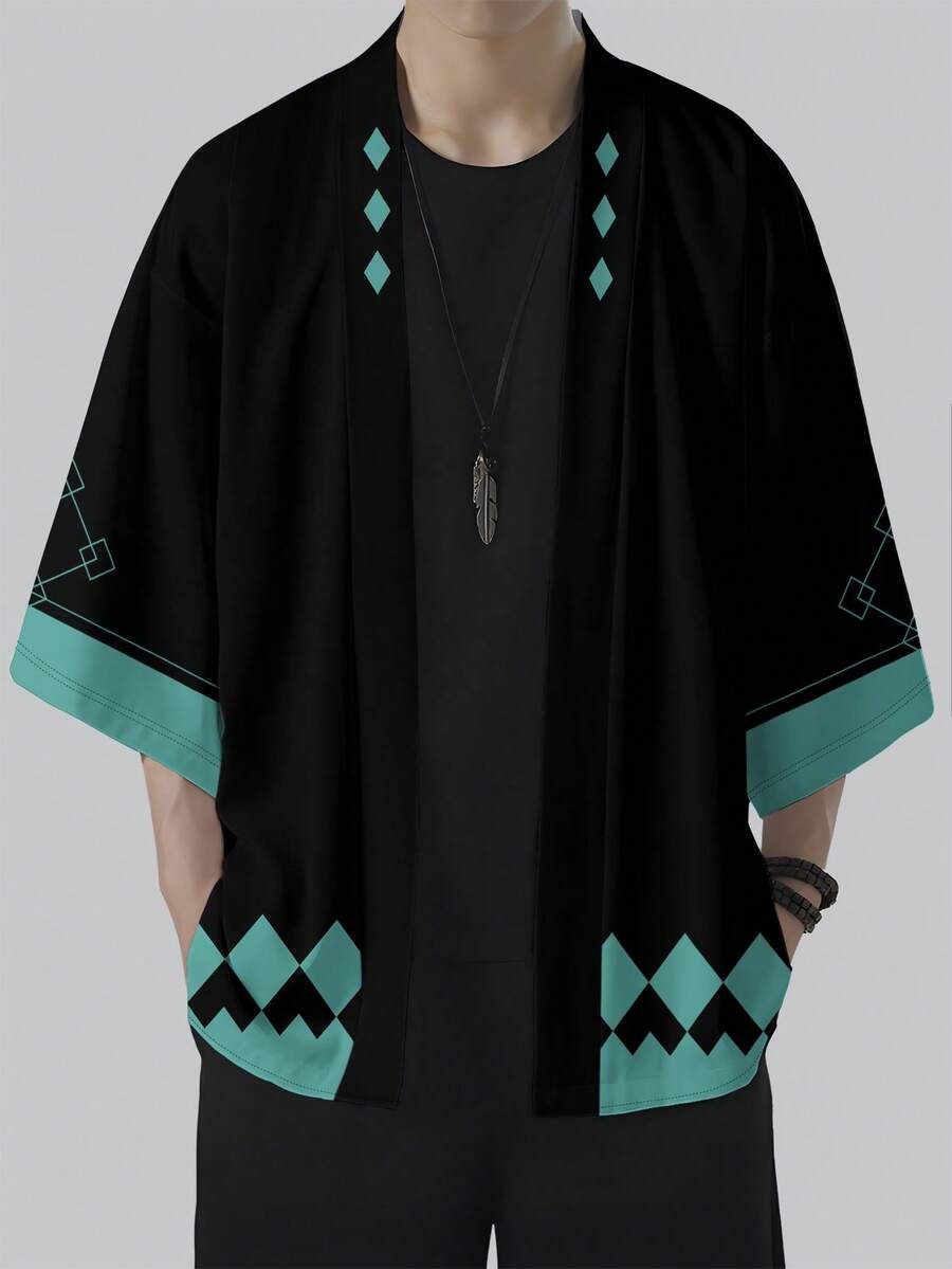 Men's Casual Kimono Cardigan, Chinese Style Hanfu Cardigan, Casual Summer Clothing - Black - View 1