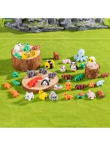 [Juguetes de animales coloridos] Juego de 5/10/15/20 piezas de mini juguetes de animales 3D impresos en colores | Perfecto para calendarios de adviento navideños, regalos de fiesta y regalos de Navidad, hechos de material PLA con botones móviles - Multicolor - Ver 9