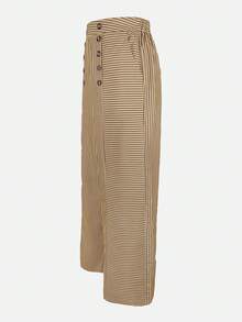 Women's Fashion Casual Striped Print Button Decor Oversized Wide Leg Pants - Khaki - View 4
