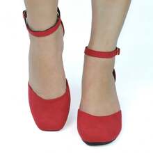 Women Shoes Thick Block Heel Low Adjustable Buckle Modern Elegant Fashion Beauty Comfortable - 紅色 - 查看 2