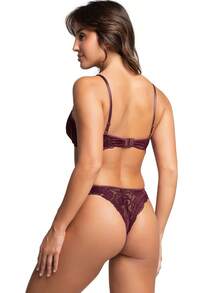 Lace Lingerie Set: Underwired Bra With Lining And Veronica Thong Panties - 酒紅色 - 查看 2