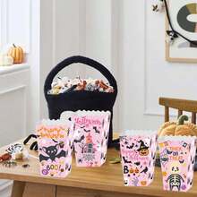 4 Stücke Halloween Popcorn Boxen, rosa Geist Halloween Popcorn Schüsseln Popcorn Eimer Popcorn Tüten, Halloween Snack Leckereien Süßigkeiten Box Kekse Behälter Halloween Geschenkboxen Halloween Party Geschenkboxen - Pink - Übersicht 3