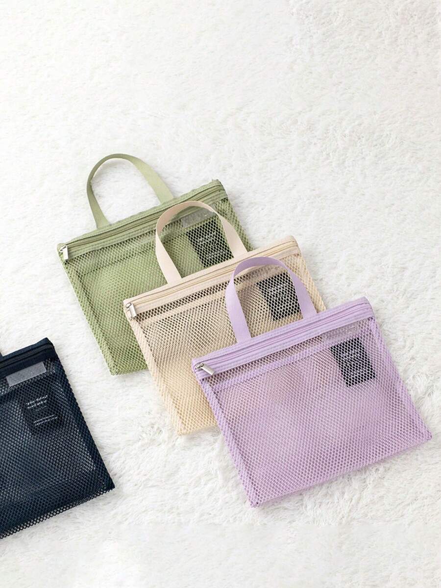 网眼沙滩包 - 女士网眼手提包，适合海滩度假、旅行、泳池、邮轮旅行，便携式挂式网眼洗漱包，带拉链提手，化妆品收纳袋，淋浴袋，速干储物袋，适用于浴室、健身房、旅行、露营、海滩、宿舍、防晒霜