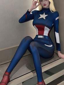 1 件女式圣诞超级英雄主题五角星图案紧身连体衣，适合直播、舞台表演、派对和电影/电视表演 - 彩色 - 查看 1