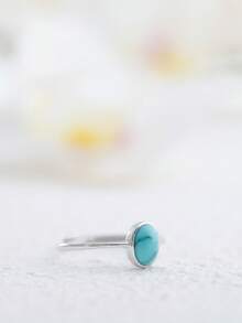 Natural Turquoise 925 Silver Ring Adjustable Stackable Bands 7*5MM Gemstone Blue Vein Stone Handmade Bohemian Jewelry Birthstone Gift