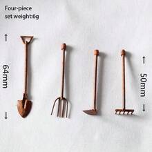 4pcs Vintage Mini Rusty Metal Garden Tool Craft Decor, Rake, Fork, Shovel Creative Small Ornaments. Suitable For Teenagers (7-14 Years Old)