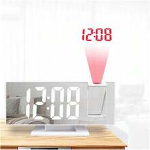 Bedroom LED Digital Projection Alarm Clock, Ceiling Projection Electronic Time Projector, Silent/Loud Dual Bedside Clock (White Base White Font), Home Decor Room Decoration - Multicolor - View 6