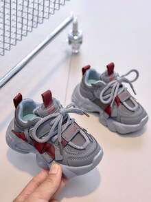 1 Pair Baby Thick Sole Shock-Absorbing Non-Slip Sports Shoes PU Upper Low-Top Round Toe Flat Casual Shoes Spring/Autumn - Grey - View 3