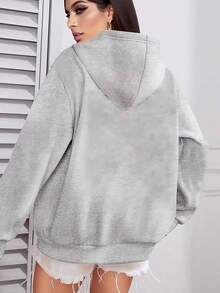 Sudadera con capucha acogedora de mujer con forro polar y estampado de renos y Santa Claus - Suéter casual de manga larga, comodidad de temporada A, lavable a máquina, varios colores y tallas - Gris Claro - Ver 2