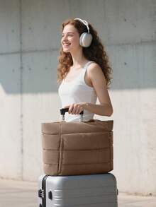 Puffer Tote Bag For Women, Lightweight Puffy Work Handbag Teacher Nurse Quilted Shoulder Bag For School Travel Gym - 深卡其色 - 查看 9