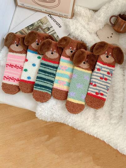 1 Pair Women's Cute Cartoon Dachshund Soft Mid-Calf Socks