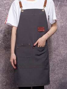 Durable Canvas Apron With Faux Leather Straps - Waterproof, Adjustable Bib For Coffee Shops, Milk Tea Shops & Hairdressers - Women's Workwear - Multicolor - View 19