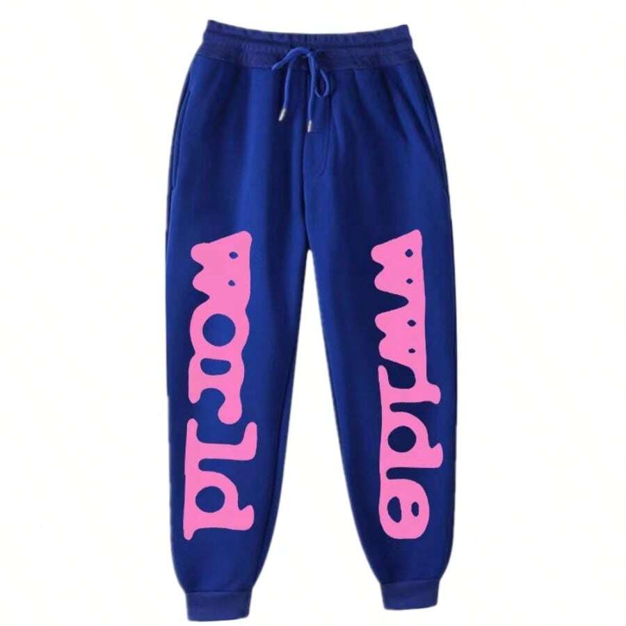 Fashion Street Hooded Set - Playful Star And Letter Print, Loose Casual Design, Preferred Two - Piece For Daily Sports And Streetwear  Spring/Fall    Regular Fit    Drawstring  Pocket - 藍色褲子 - 查看 1