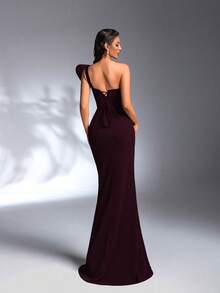 IBTRLY Elegant stretchigt tyg med pärlor och paljettapplikationer, slits, formell kvällsfest, brudklänning, alla hjärtans dag - Rödviolett - Visa 4