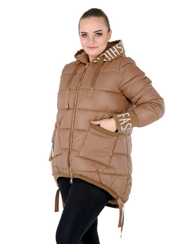 Damska kurtka puchowa. Pikowany, lekki, wyściełany kaptur. Płaszcz bąbelkowy