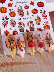 2 件秋季南瓜指甲贴纸枫叶藤花 3D 秋季美甲设计自粘贴花 DIY 美甲指甲装饰适合秋季感恩节