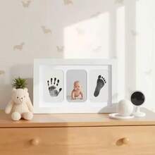 1pc Baby Handprint & Footprint Clay Frame Kit, Includes Black Clay, Imprint Paper, White Frame, Baby Keepsake Gift