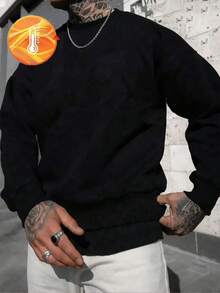 Plus Size Men's New Crew Neck Streetwear Sweatshirt, High Quality , Black Sweatshirt, , Fashionable And Versatile Black Sweatshirt, Retro Men's Sportswear, Street Wear Y2K Style, Suitable For Daily Wear, Fall, Long Sleeve Top - Black - View 1