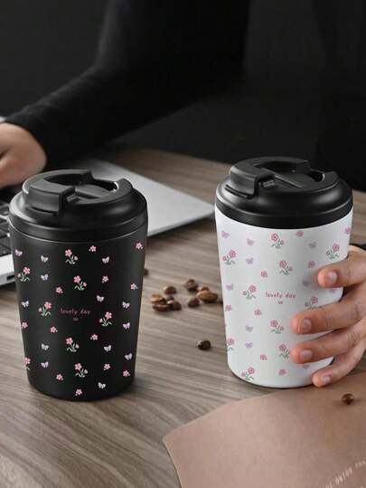 1pc 350ml/12oz Double Wall Stainless Steel Insulated Coffee Mug, Milk Cup, Travel Vacuum Cup, Minimalist Portable Marked Gift Water Bottle For Business, Office, Wedding, Graduation, Back To School