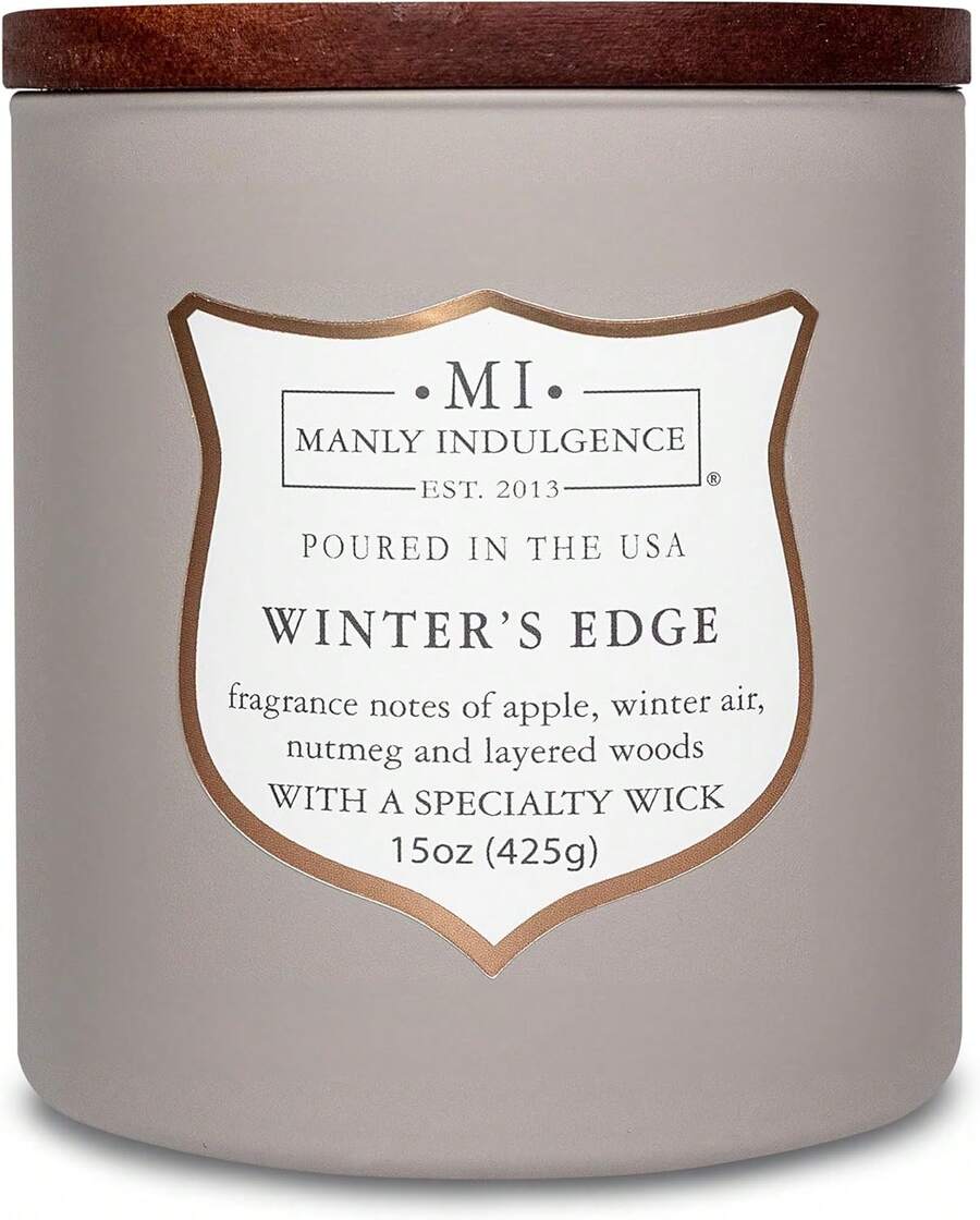 Winters Edge - Velas perfumadas para hombres, mecha de madera de 15 onzas, cera de mezcla de soja premium, quemaduras de 60 horas, velas perfumadas para el hogar, fabricadas en los - Sombra de las 5 O'Clock - Ver 1