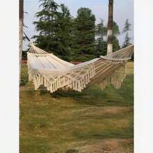 Brazilian Pattern Double Hammock, White And Red With Lace, Heavy-Duty Hammock, Thickened Fabric, Can Bear 400LB, Complete Accessories, Garden Hammock, Camping Hammock