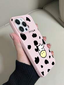 1pc Pink Large Pore Faux Leather Litchi Texture Painted Cow Pattern Anti-Drop Phone Case Compatible With IPhone 11/12/13/14/15/16 Pro Max