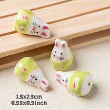5pcs Cute 15*23mm 3D Rabbit Handpainted Ceramic Beads, Suitable For DIY Bracelet, Necklace, Earrings, Phone Charm, Keychain, Jewelry Making, Loose Beads With Hole - Rabbit - View 6