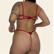 Women's Set Satin Ribbon Sexy Panties Thong Bra Bow Lingerie SexShop Intimate Fashion Fantasy - Red - View 4