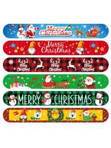 12 pièces/set Bracelet de fête en plastique, bracelet de poignet à motif de Noël pour la fête, cadeau de fête parfait, couleur de style aléatoire