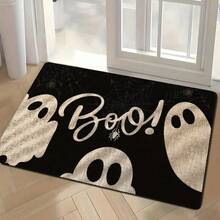 1 buc Covoraș de ușă cu fantome de Halloween cu suport antiderapant din cauciuc - Spălare manuală, covor dreptunghiular din poliester și cauciuc, pentru interior și exterior, 17 x 29 inci