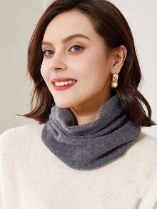 1件装女士100%纯羊毛菱形图案围脖，秋冬季保暖耳挂式面罩针织羊毛颈套围巾头带多功能