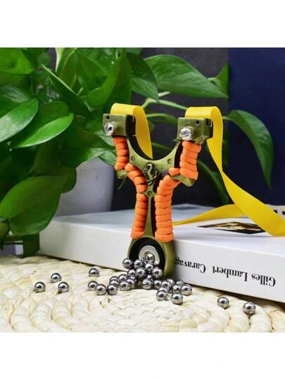 1pc Outdoor Shooting Attachable Steel Ball Slingshot With Matching Flat Rubber Band For Outdoor Shooting Practice And Competition,Outdoor Hunting And Fish Shooting Slingshots