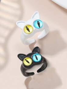 2 piezas/1 pieza Anillos de dibujos animados de monstruitos lindos, anillos con ojos grandes y adorables para cubrir la boca, súper adorables y divertidos para mejores amigos - Unitalla - Ver 7