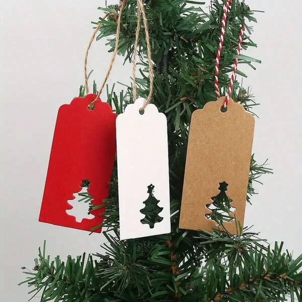50 piezas Etiquetas colgantes con forma de árbol de Navidad de unicolor de la serie navideña, adecuadas para regalos de Navidad, árboles de Navidad, decoración DIY de habitaciones, etiquetas colgantes, tarjetas
