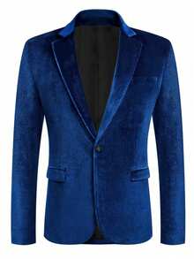 Men's Solid Color Lapel NeckLong Sleeve Single-Breasted Casual Suit Jacket - Navy Blue - View 2