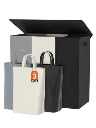 1pc 60L Single Compartment Laundry Basket / 65L Wheeled Laundry Basket / 154L Double Compartment Laundry Basket (With 2 Inner Liners) / 180L Triple Compartment Laundry Basket - Extra Large Capacity Laundry Baskets, Laundry Sorting & Storage Bins, Multi-Purpose Storage Organizers - For Bathroom, Bedroom, Living Room