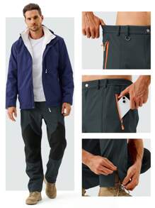 ZUTY Men's Boyfriend Style Ski Softshell Pants, Outdoor Hiking Thermal Lining Zipper Leg Ski Wear - Dark Grey - View 7